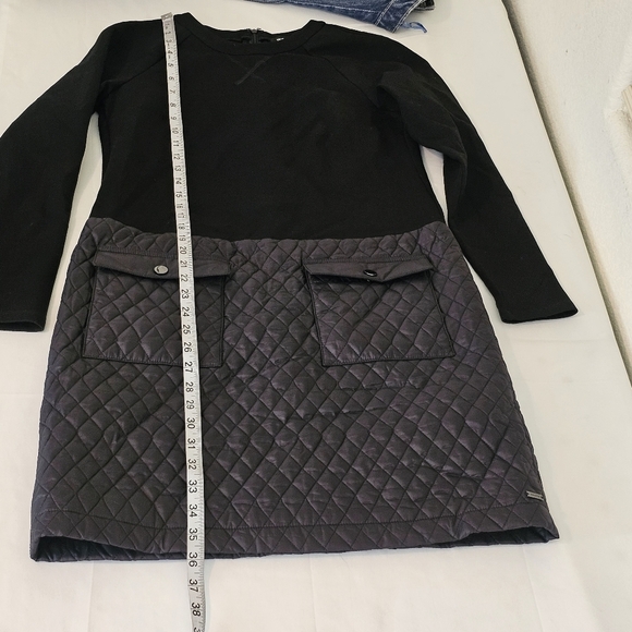 Worth New York Quilted Pocket Long Sleeve Black Shift Dress Petite S - Picture 11 of 15
